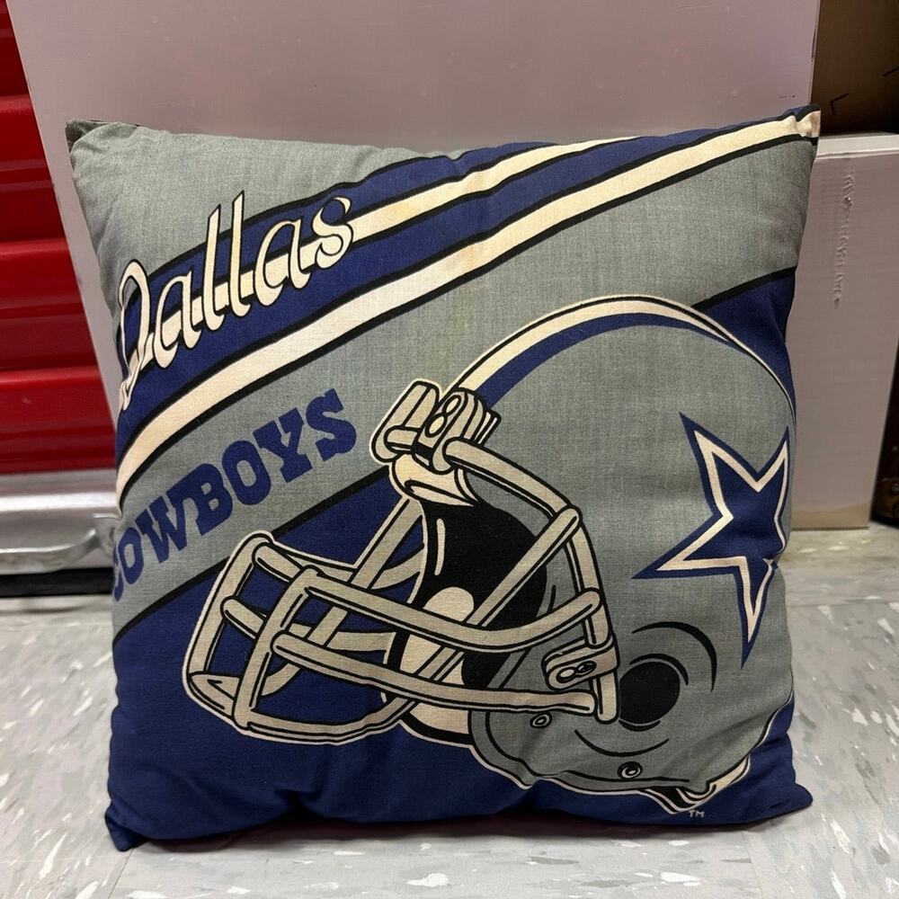 Vintage 70s 80s Dallas Cowboys NFL Football Helmet Throw Pillow Blue Gray Retro